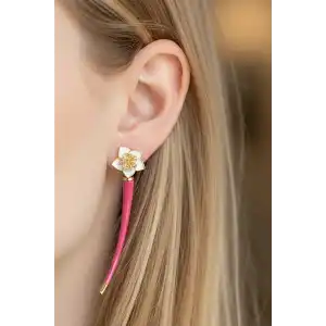 Altın Ve Pembe Renk Çiçek Detaylı YSX Küpe (Çift)