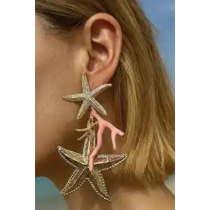 Altın Ve Pembe Renk Yıldız Figürlü Tasarım Küpe (Çift)