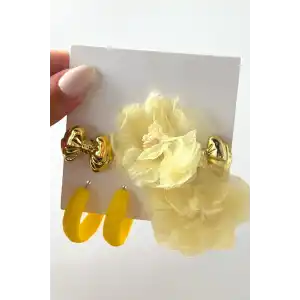 Altın Ve Sarı Renk Karışık Figürlü 6lı Küpe Set