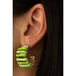 Altın Ve Yeşil Renk Burgu Detaylı 14K Altın Kaplama TX Küpe (Çift)