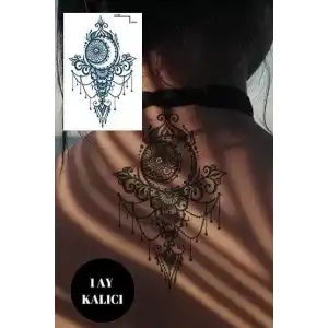 Ay Ve Çiçek Figürlü 12 Saat Sonra Kararan Geçici Orta Dövme Tattoo