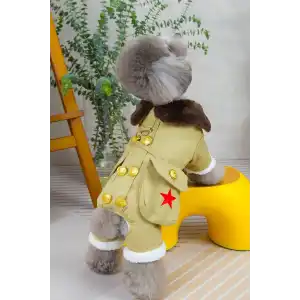 Bej Renk Çanta Detaylı Peluş Astarlı XXL Köpek Tulum/Mont