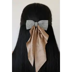 Bej Renk Taş Detaylı Kurdele Otomat Toka