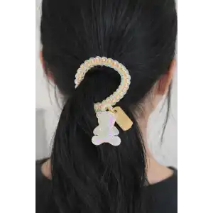 Beyaz Renk Ayıcık Detaylı Helezon Toka