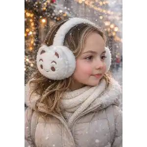 Beyaz Renk Ayıcık Figürlü Peluş Kulaklık