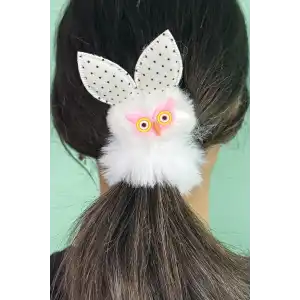 Beyaz Renk Baykuş Figürlü Peluş Simit Toka