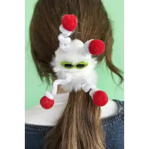 Beyaz Renk Canavar Figürlü Gözlük Detaylı Peluş Simit Toka