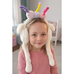Beyaz Renk Canavar Figürlü Kulakları Oynayan Peluş Kulaklık
