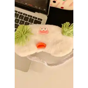 Beyaz Renk Canavar Figürlü Peluş Uyku Bandı