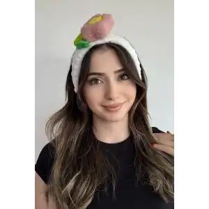 Beyaz Renk Çiçek Figürlü Peluş Saç Bandı