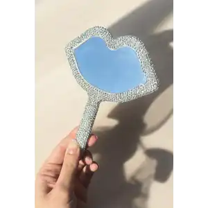 Beyaz Renk Dudak Figürlü Taş Detaylı El Aynası