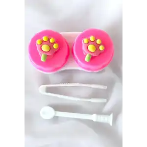 Beyaz Renk Fuşya Pati Figürlü Lens Saklama Kutusu