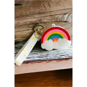 Beyaz Renk Gökkuşağı Figürlü  Cüzdan/ Anahtarlık