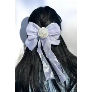 Beyaz Renk Gül Figürlü Kurdele Pens Toka