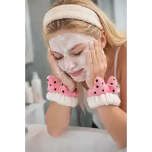 Beyaz Renk İkili Kurdele Figürlü Peluş Su Tutucu Havlu Bileklik