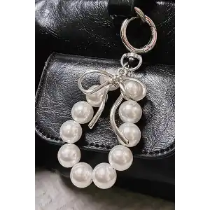 Beyaz Renk İnci Detaylı Çanta Charm/ Anahtarlık