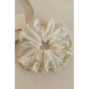 Beyaz Renk İnci Ve Taş Detaylı Simit Toka