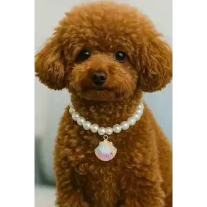 Beyaz Renk İstidirye Figürlü İnci Detaylı M Beden Kedi Köpek Tasma