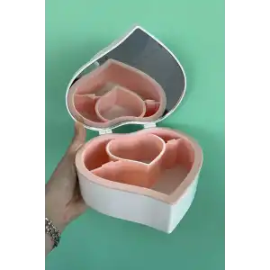 Beyaz Renk Kalp Figürlü Aynalı Takı Organizeri