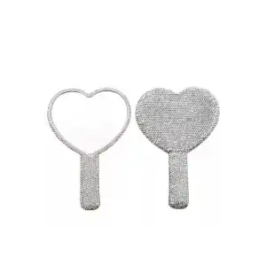 Beyaz Renk Kalp Figürlü Taş Detaylı El Aynası