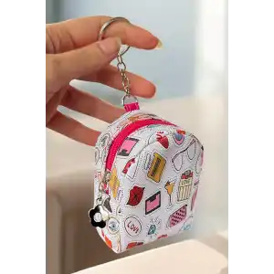 Beyaz Renk Karışık Figürlü Anahtarlık Cüzdan