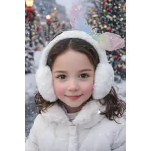 Beyaz Renk Kurdele Figürlü Peluş Kulaklık