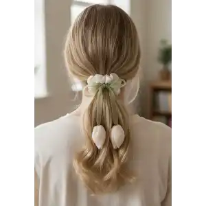 Beyaz Renk Lale Figürlü Simit Toka