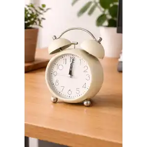 Beyaz Renk Mini Dekoratif Işıklı Alarmlı Yuvarlak Masa Saati