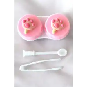 Beyaz Renk Pembe Pati Figürlü Lens Saklama Kutusu
