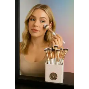 Beyaz Renk Profesyonel 13lü Standlı Makyaj Fırça Seti
