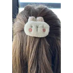 Beyaz Renk Tavşan Figürlü Yan Toka