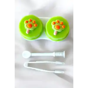 Beyaz Renk Yeşil Pati Figürlü Lens Saklama Kutusu