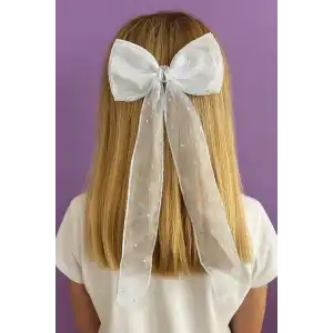 Beyaz  Renk Yıldız Detaylı Taşlı Kurdele Otomat Toka