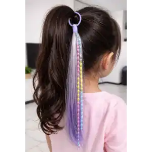 Beyaz Ve Mor Renk Saç Detaylı Lastik Toka