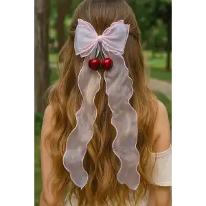 Beyaz Ve Pembe Renk Kiraz Figürlü Otomat Toka