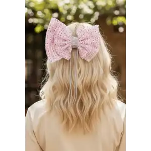 Beyaz Ve Pembe Renk Kurdele Figürlü Taş Detaylı Otomat Toka