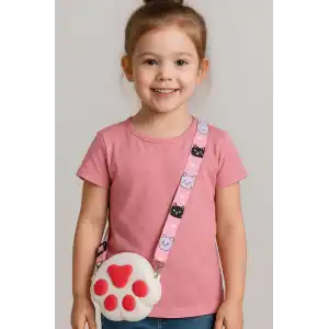 Beyaz Ve Pembe Renk Pati Figürlü Çocuk Çanta