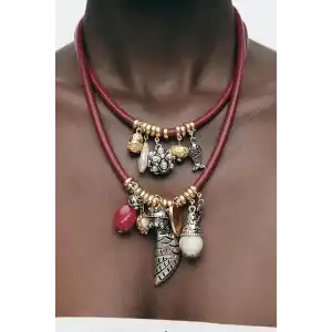 Bordo Renk İkili Tasarım Kolye