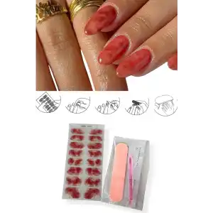 Bordo Renk Karışık Desenli Jel Tırnak Etiketi - Uv Ile Yapılan Poly Jel Sticker Sertleşen -Kürlenmiş Jel Tırnak Stickerı