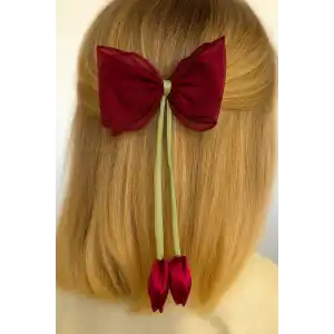 Bordo Renk Lale Figürlü Otomat Toka