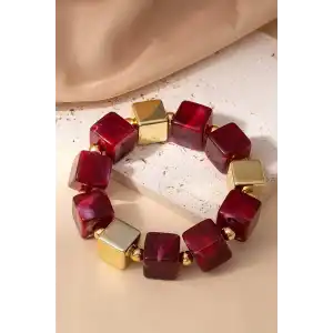 Bordo Ve Altın Renk Boncuk Detaylı Bileklik