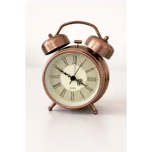Bronz Renk Dekoratif Işıklı Alarmlı Yuvarlak Masa Saati