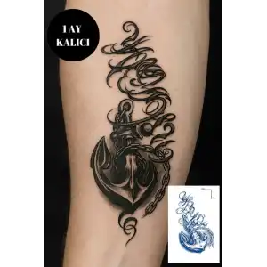 Çapa Figürlü 12 Saat Sonra Kararan Geçici Orta Dövme Tattoo