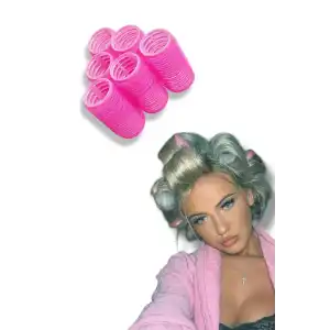 Fuşya Renk 6 Adet Bigudi Cırtlı/ Yapışkanlı Saç Bigudisi /Orta Boy