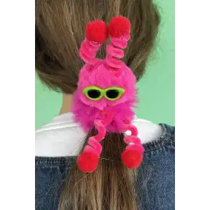 Fuşya Renk Canavar Figürlü Gözlük Detaylı Peluş Simit Toka