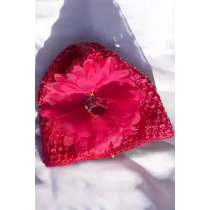 Fuşya Renk Çiçek Figürlü Fileli Bebek/ Çocuk Şapkası