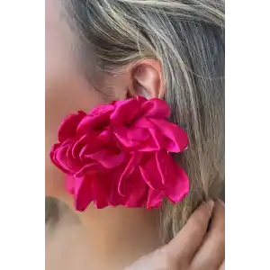 Fuşya Renk Çiçek Figürlü Küpe (Çift)