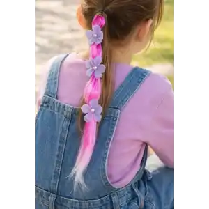 Fuşya Renk Çiçek Figürlü Saç Detaylı Lastik Toka