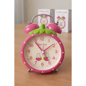 Fuşya Renk Mini Dekoratif Işıklı Alarmlı Yuvarlak Masa Saati