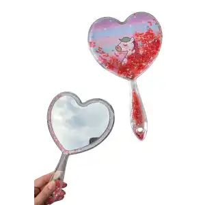 Fuşya Renk Pul Detaylı Unicorn Figürlü El Aynası